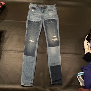 BLANK NYC blue two-tone patchwork skinny jeans